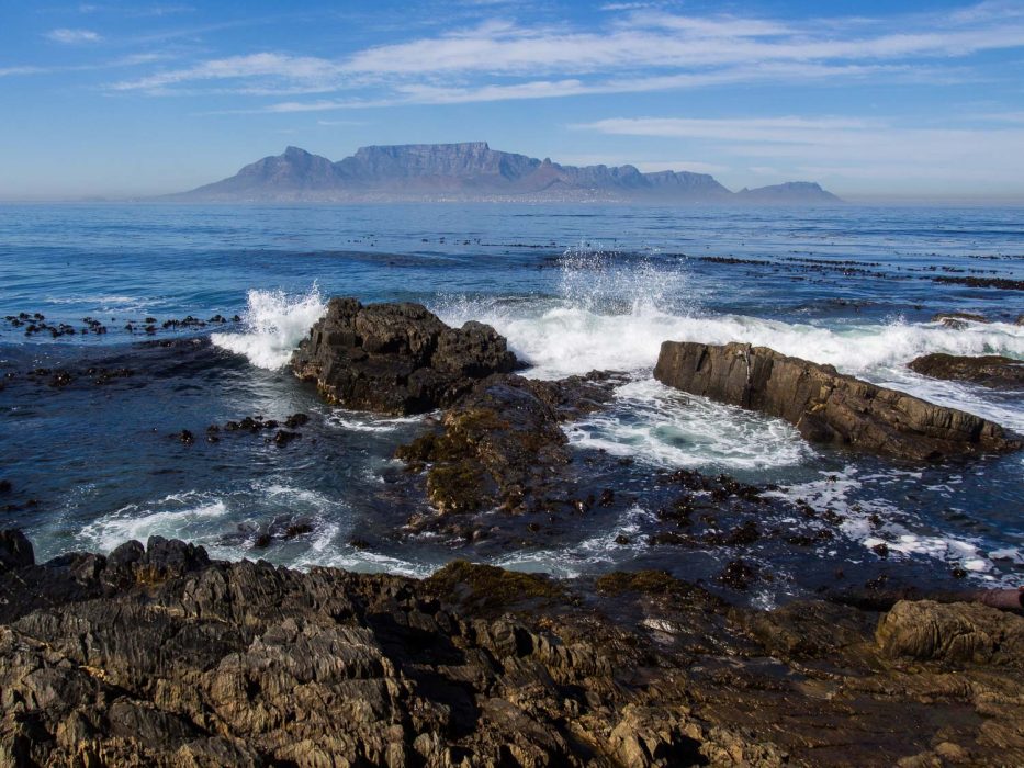 The view of Table Mountain from Robben Island, Cape Town