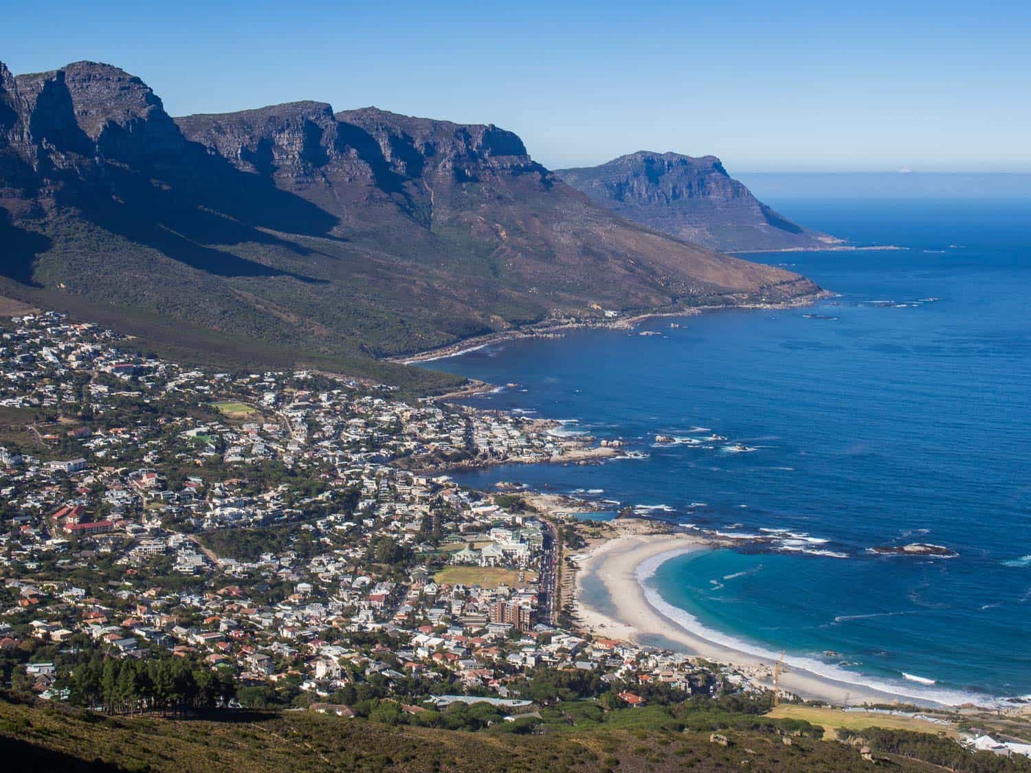 The view of Camps Bay from Lion's Head - one of the best hikes in Cape Town
