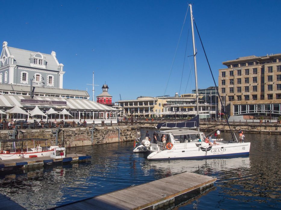 A catamaran at the V&A waterfront in Cape Town