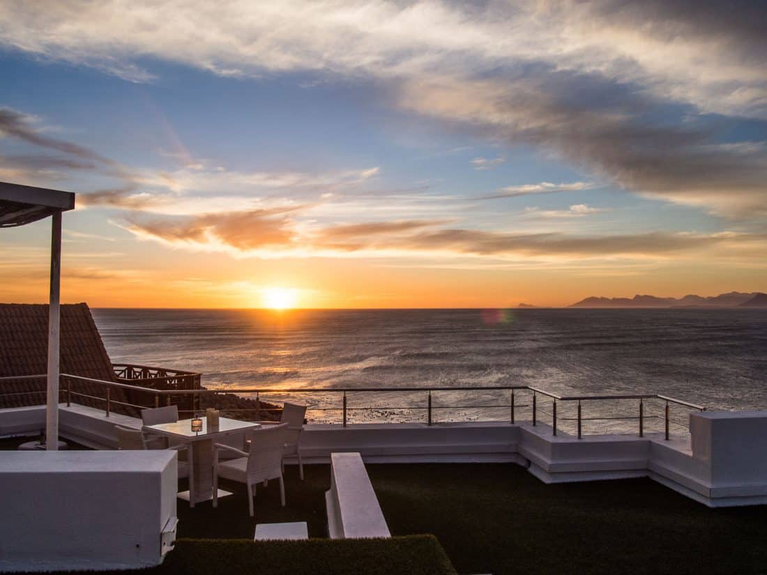Sunset at Sea Star Cliff Lodge in De Kelders, a special place to stay in South Africa