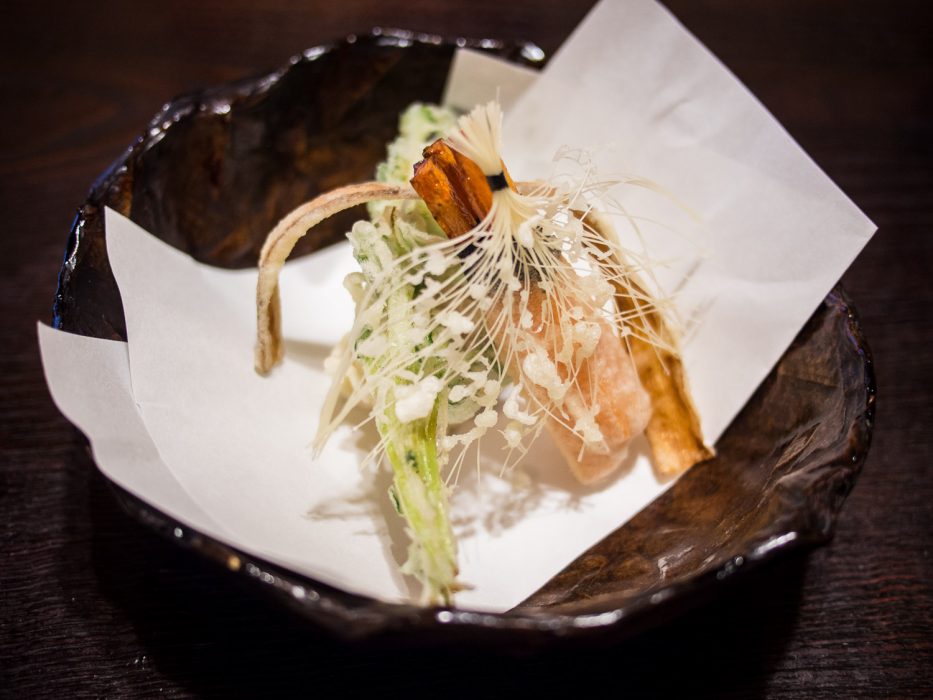 Vegetable tempura at Bon vegetarian restaurant, Tokyo, Japan