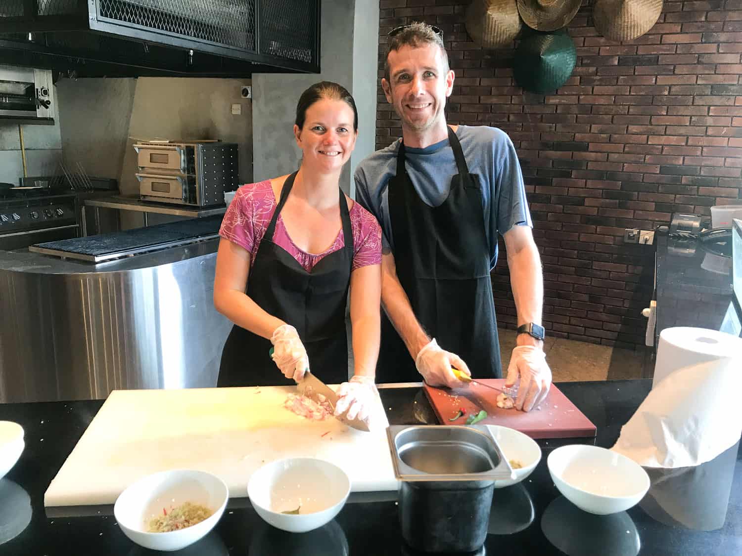 Simon and I on the cooking class in the Movenpick's outdoor kitchen