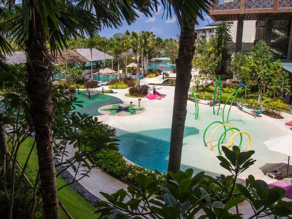 Our pool view from the balcony at the Movenpick in Jimbaran