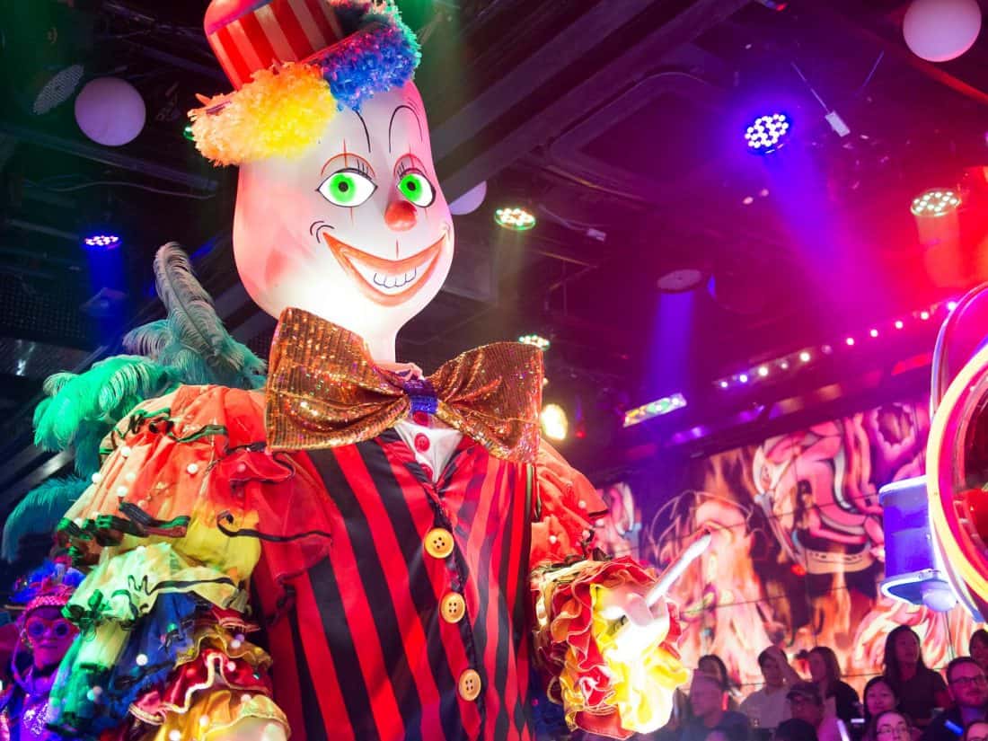 Creepy clown at the Robot Restaurant in Tokyo, Japan