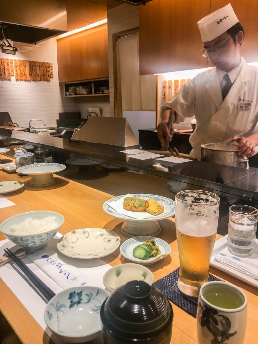 Tsunahachi tempura lunch set, great for vegetarians in Shinjuku, Tokyo, Japan