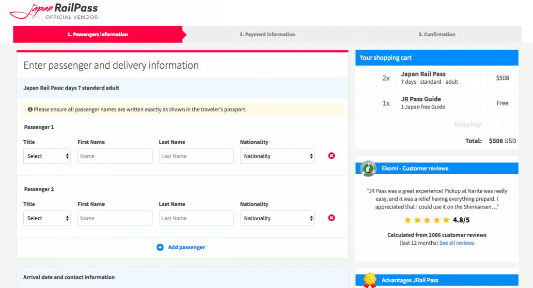 The process for buying a Japan Rail Pass online