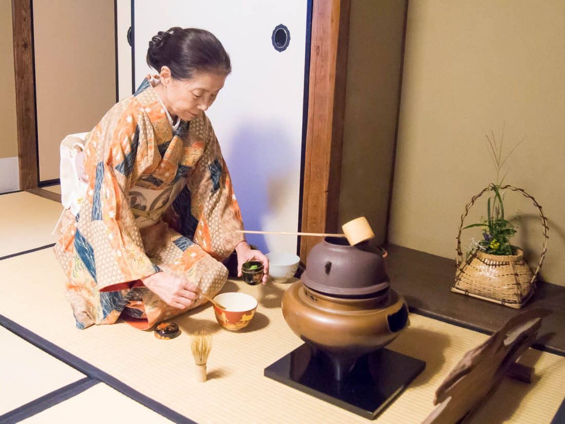 Tea ceremony at Gyokusen-en gardens in Kanazawa
