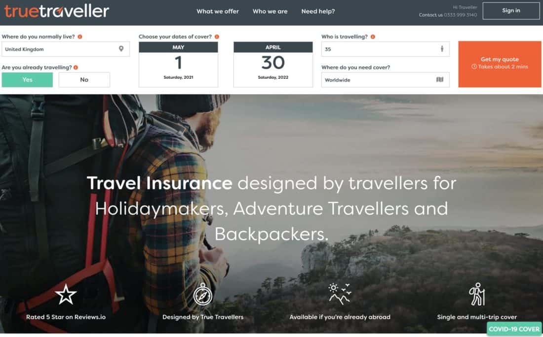 Getting a quote for True Traveller backpacker insurance