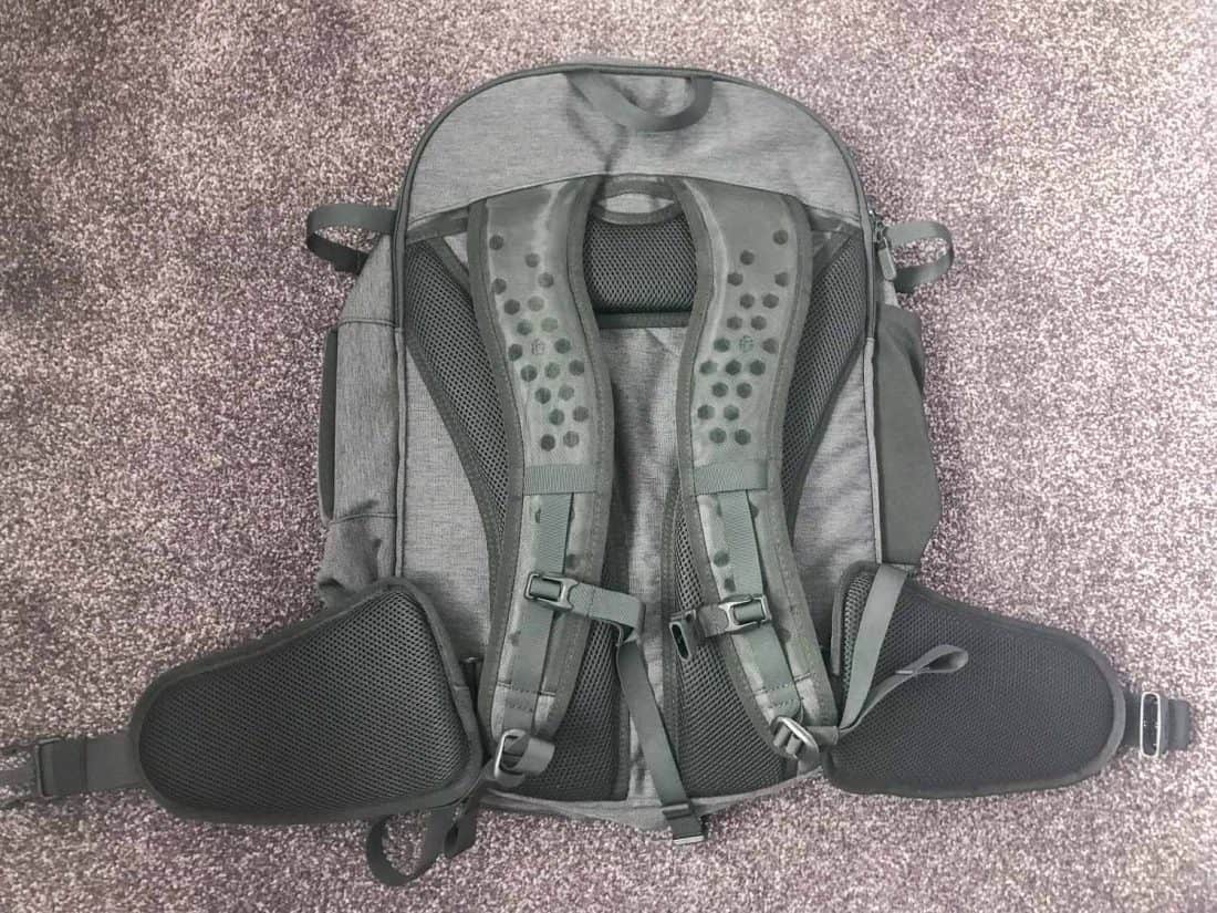 Padded shoulder straps and hip belt on the Setout backpack