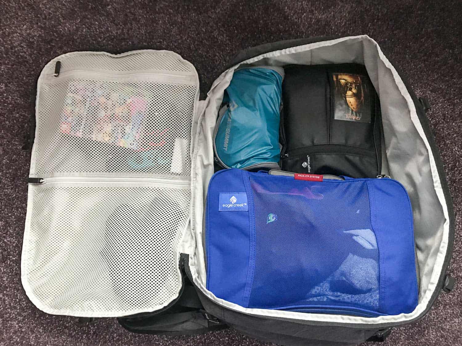 Simon's packing cubes in the main compartment of the Setout backpack