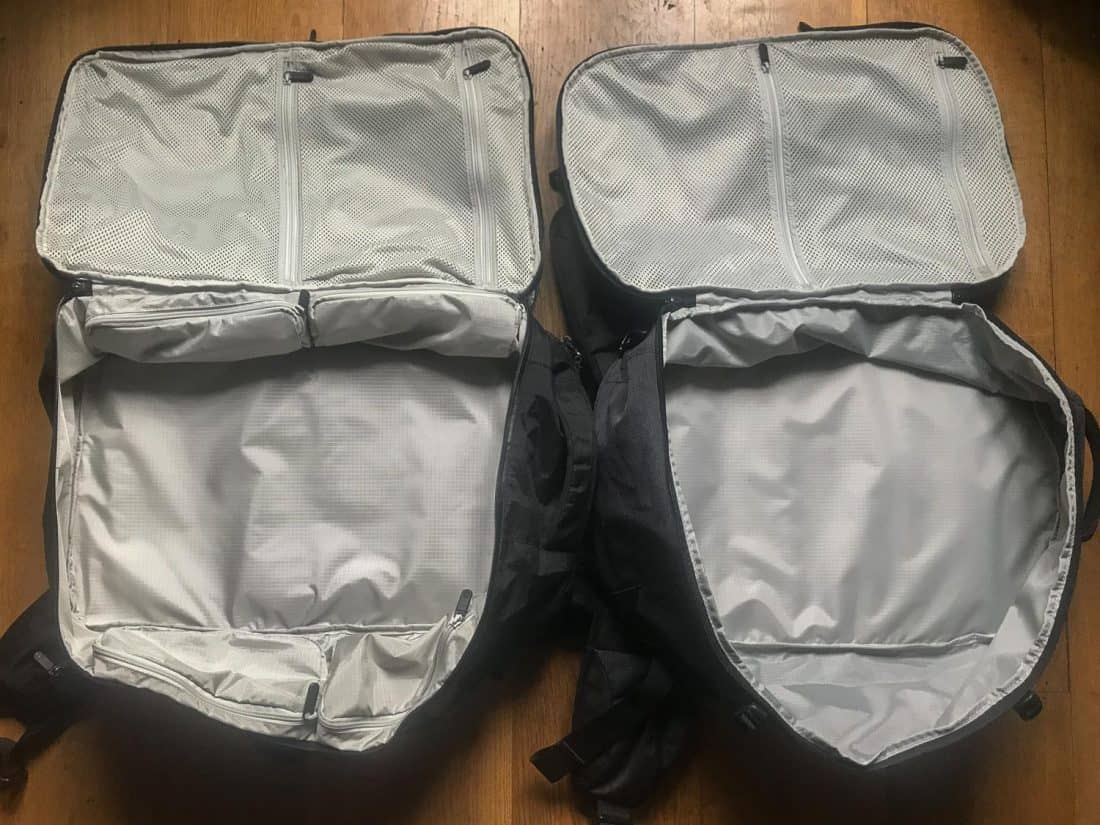 A comparison of the main compartments of the Outbreaker vs Setout backpacks