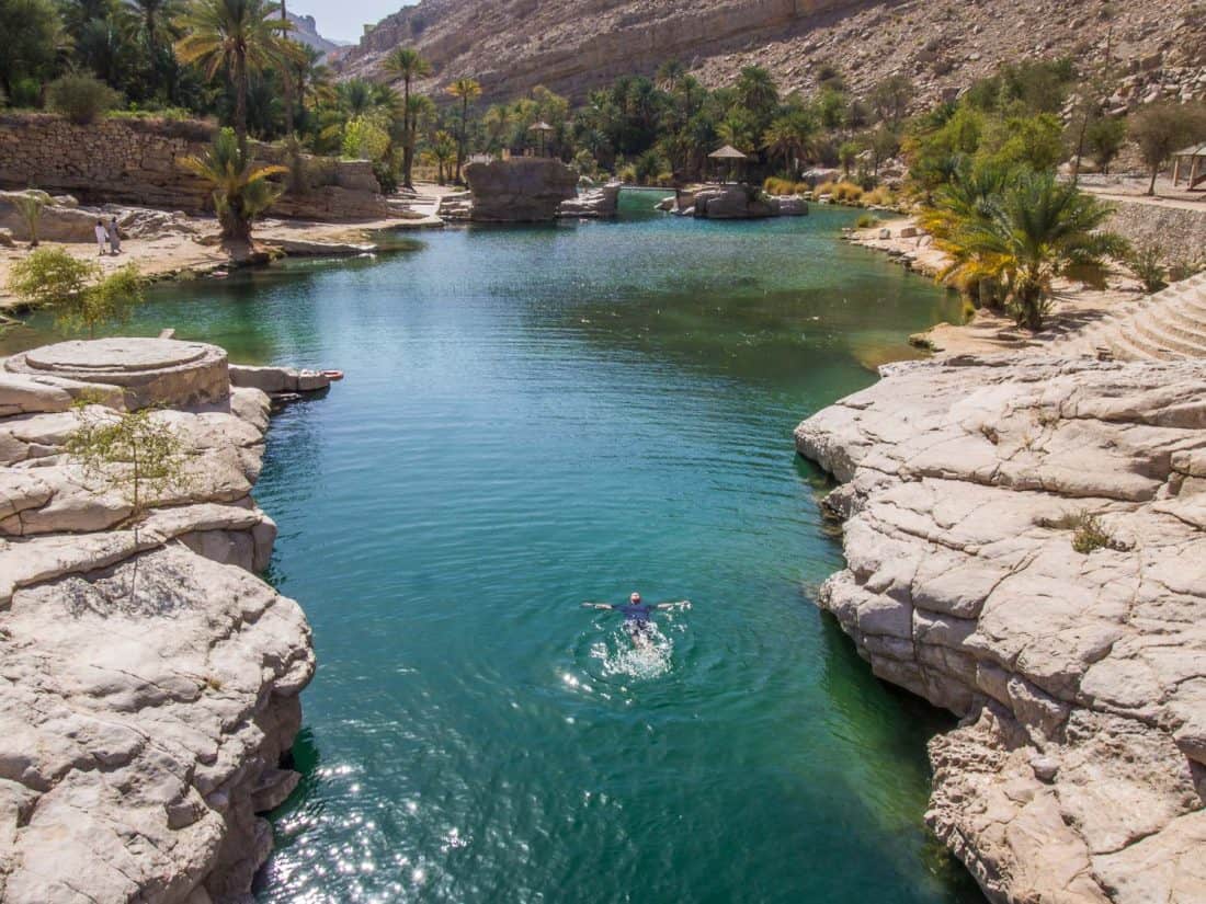 Swimming at Wadi Bani Khalid, Oman
