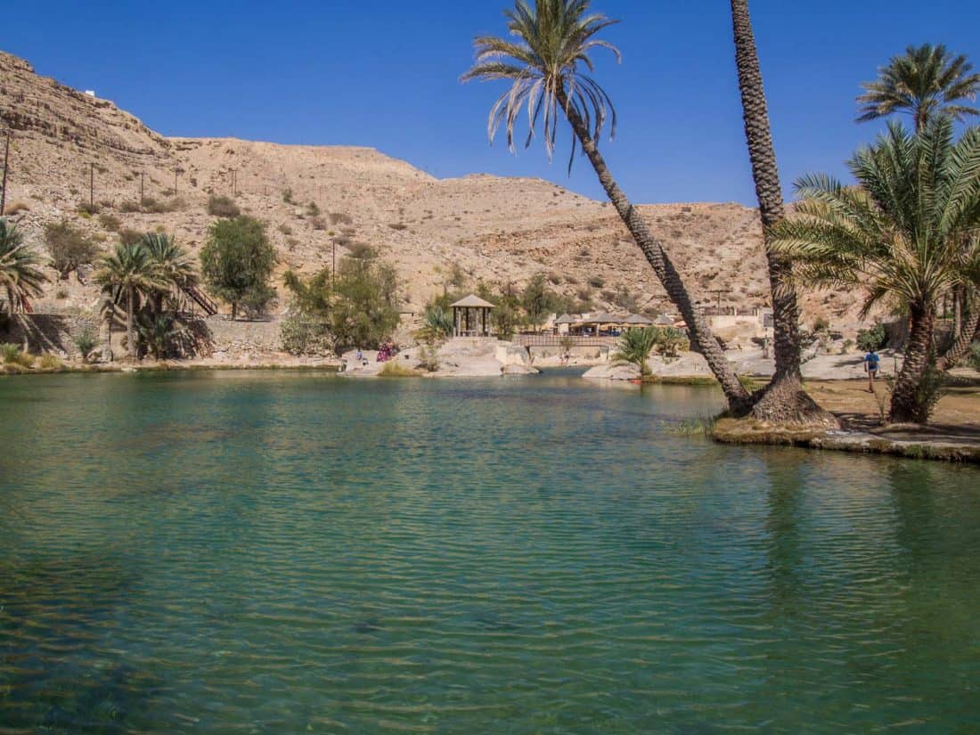 Main pool and restaurant at Wadi Bani Khalid, Oman