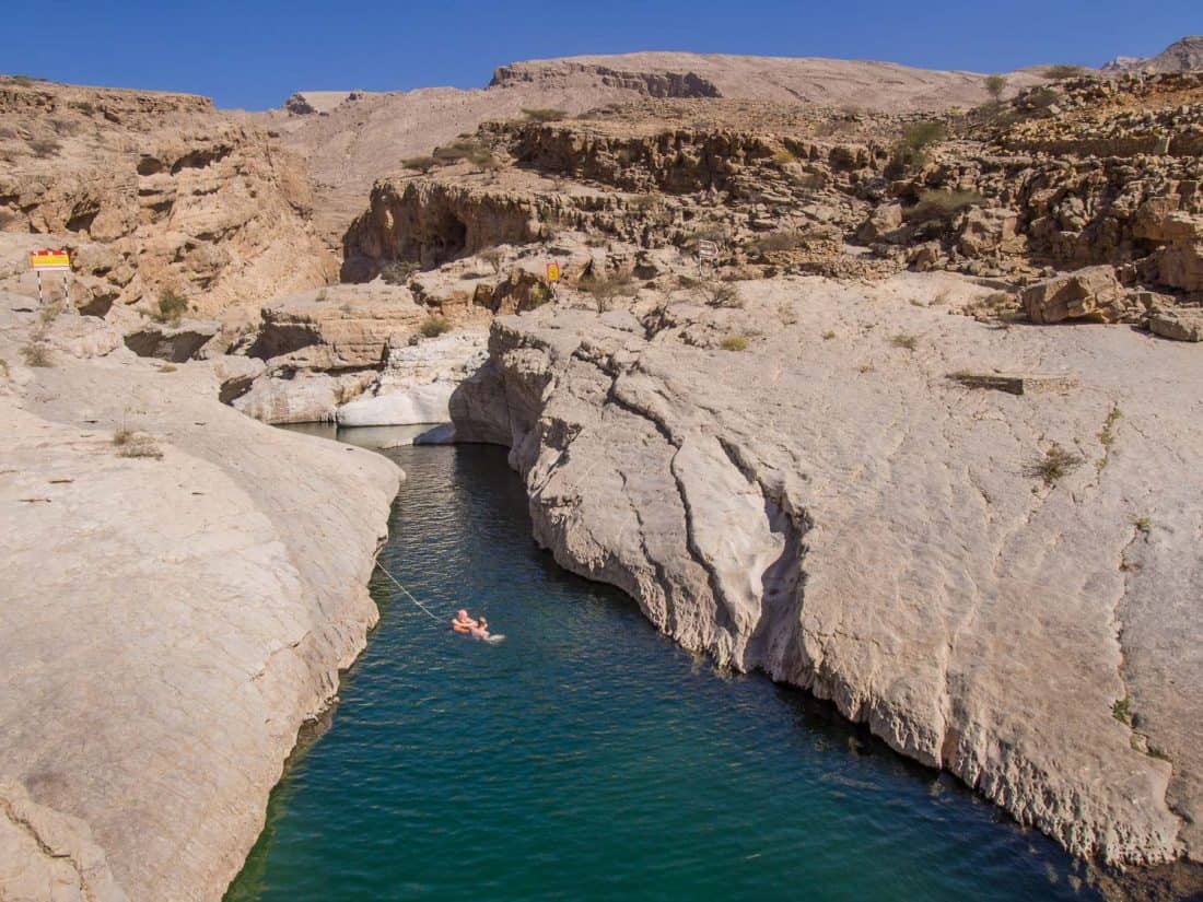 Swimming in Narrow ravine at Wadi Bani Khalid, Oman