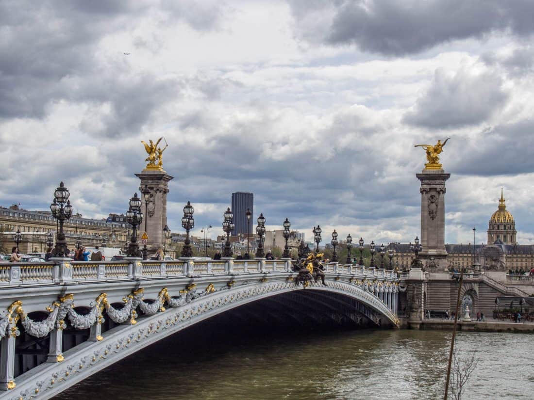 Ornate Alexandre III bridge on the Seine in Paris, France