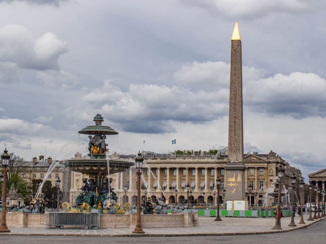 Water fountain and Luxor Obelisk, Place de la Concorde, Paris, France