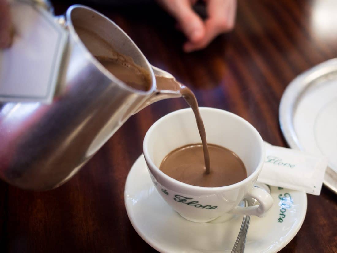 Hot chocolate at Cafe de Flore in Paris, France