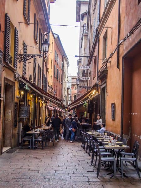 Via Pescherie Vecchie in the Quadrilatero area of Bologna, Italy