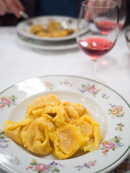 Pumpkin tortelloni and lambrusco at Da Danilo, Modena