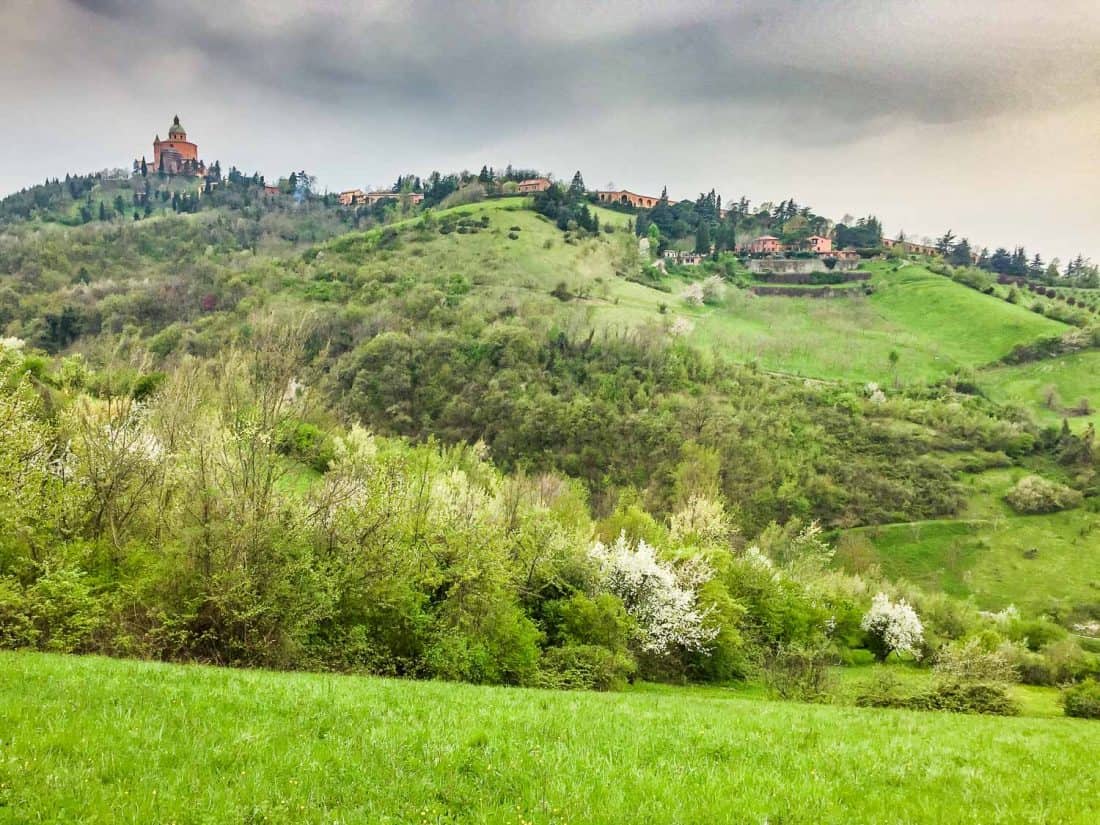 The view of San Luca from San Pellegrino park in Bologna 