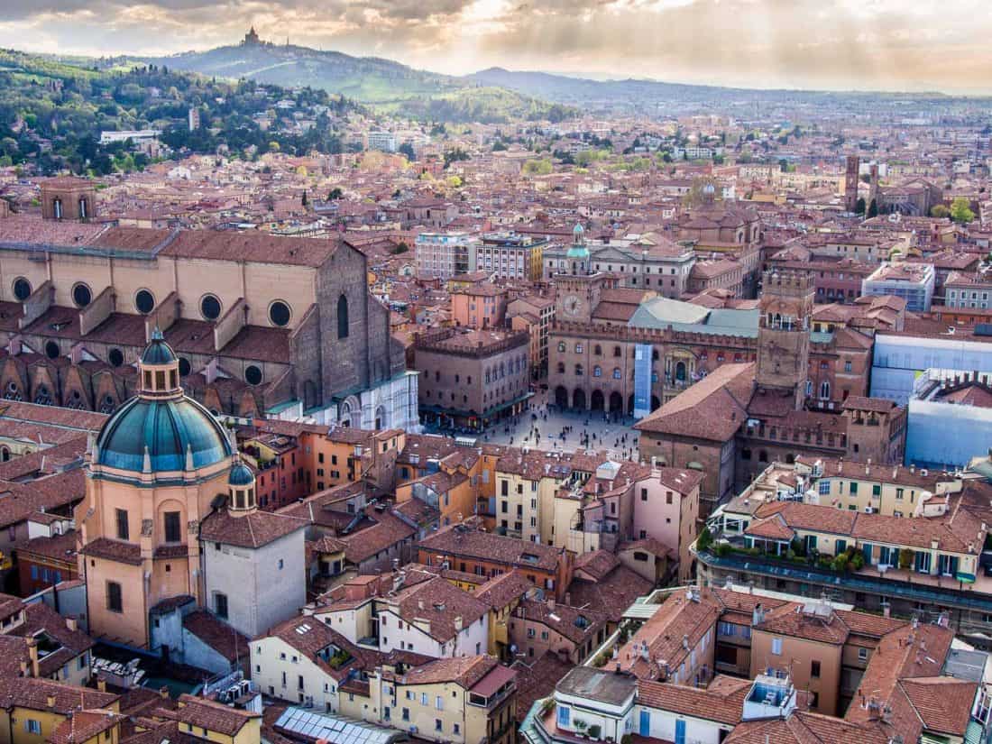 Climbing Asinelli Tower for these views of one of the best things to do in Bologna, Italy