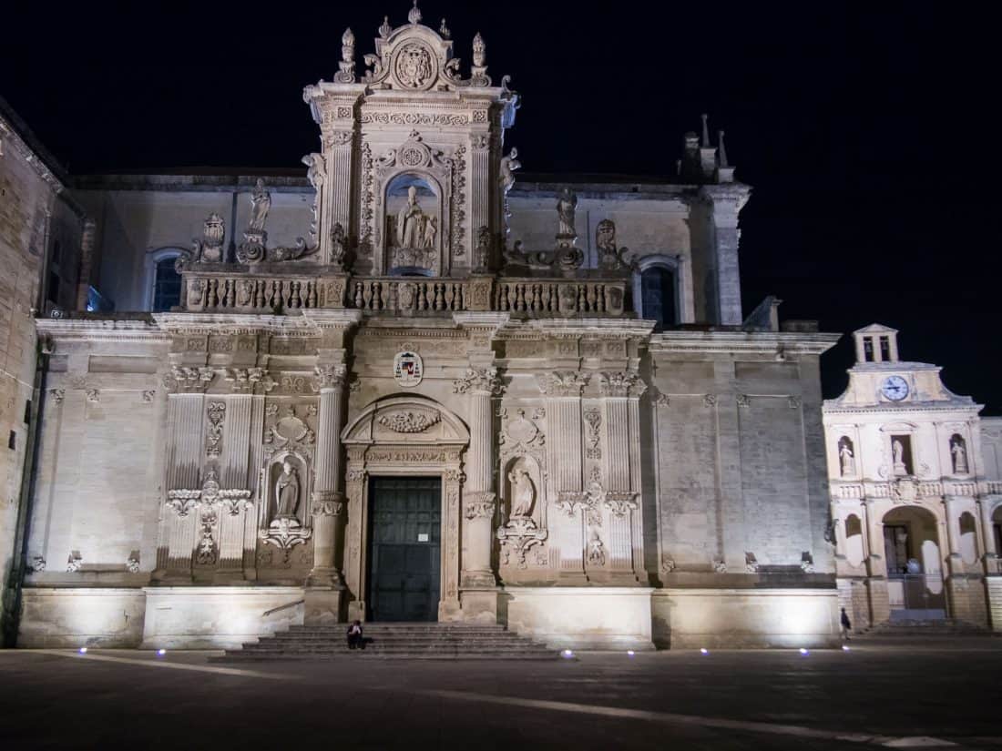 Lecce Cathedral at night, Puglia, Italy