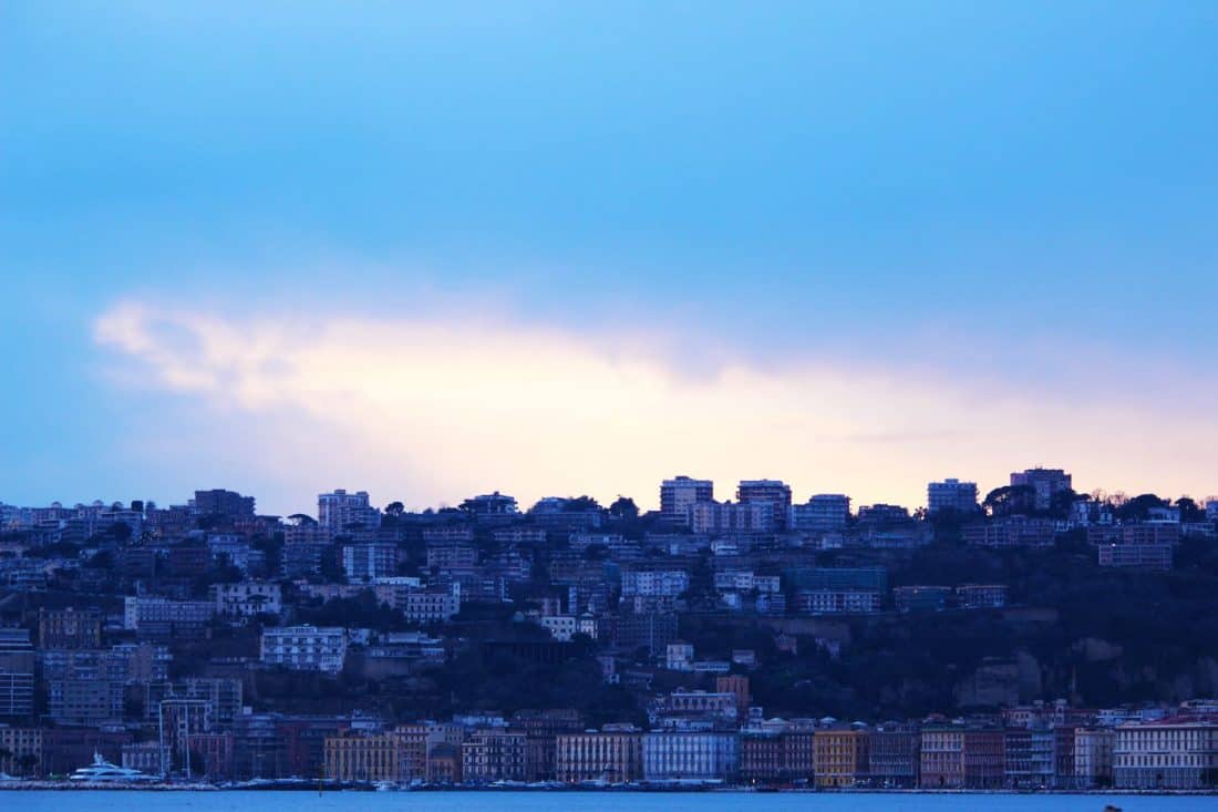 Naples skyline at sunset, Italy