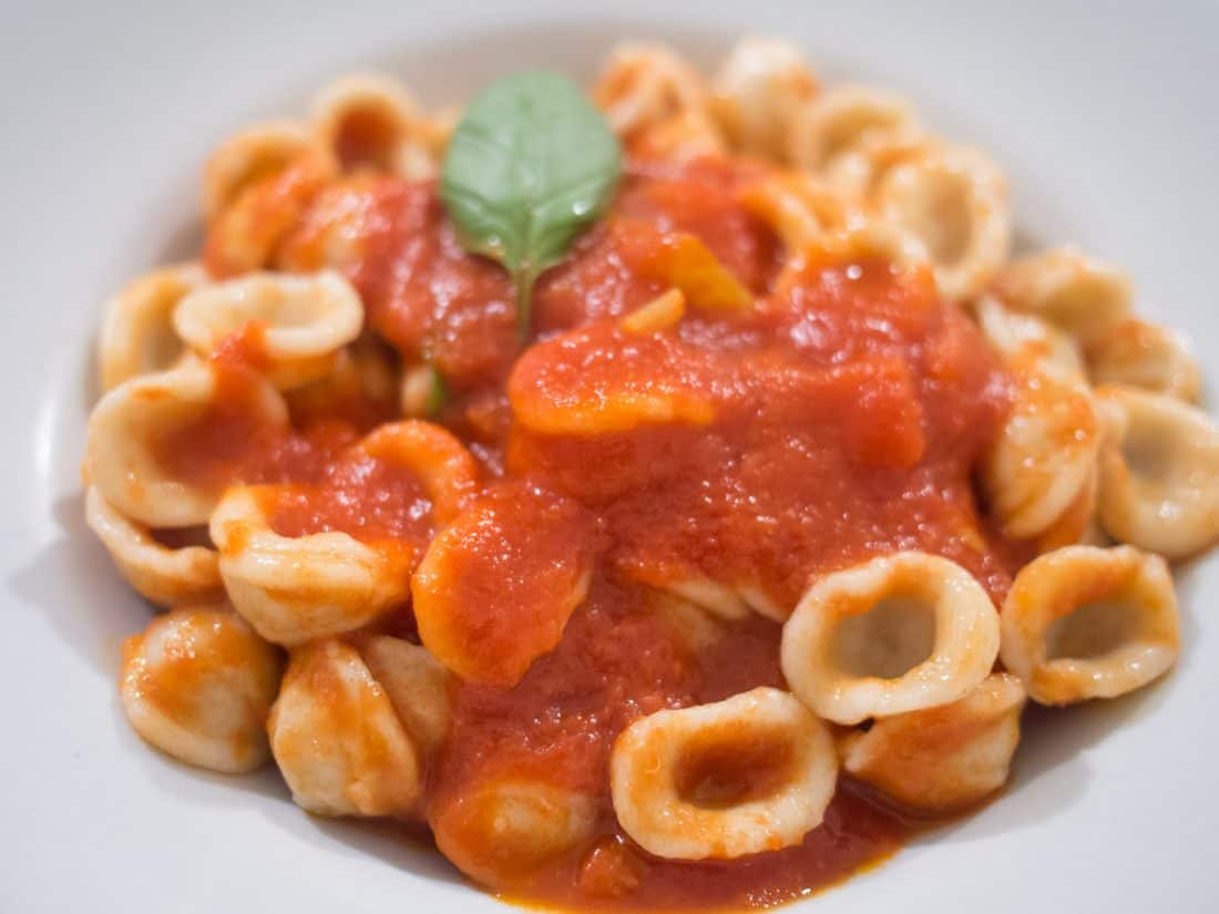 Orecchiette with tomato at Trattoria Le Zie in Lecce, Puglia