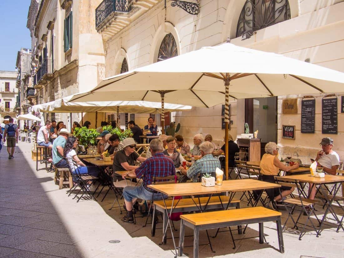 "Wine bar street" in Lecce near Basilica Santa Croce, Puglia, Italy