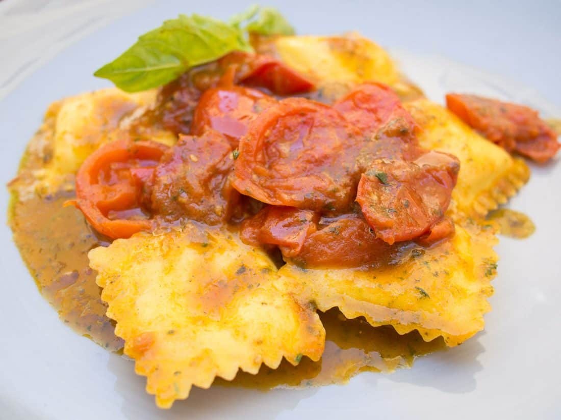 Burrata ravioli at La Cucina di Mamma Elvira, Lecce in Puglia, Italy