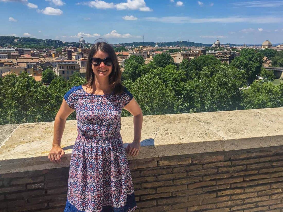 Erin on a terrace in Orange Garden on Aventine Hill, Rome, Italy