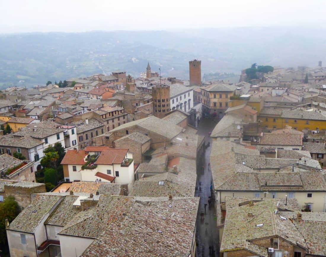 Rooftop view of surrounding buildings and countryside from Torre del Moro, Orvieto near Rome, Italy