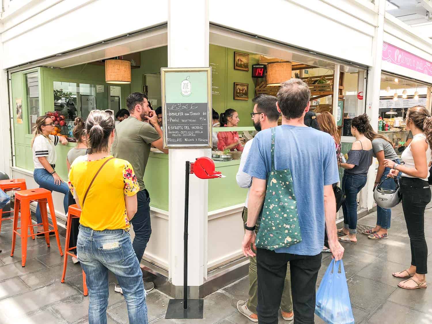 The busy Zoe salad stall in Testaccio market, Rome