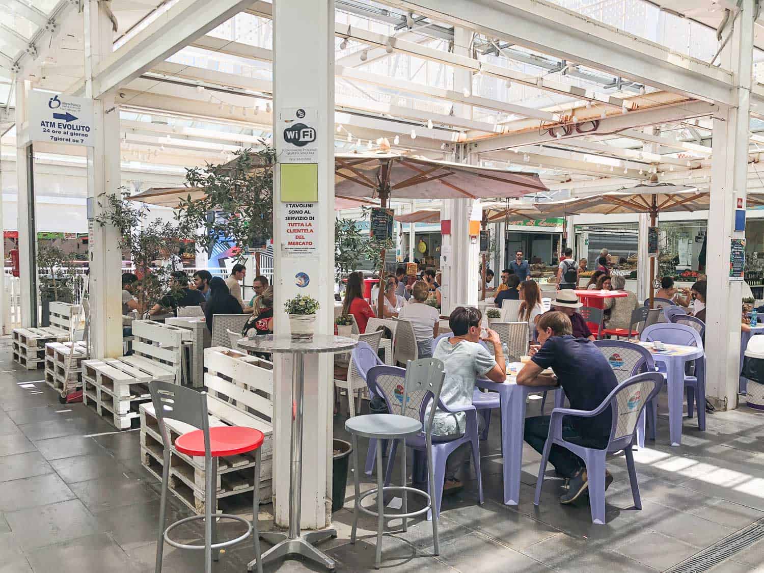 Central seating area in Testaccio market, Rome