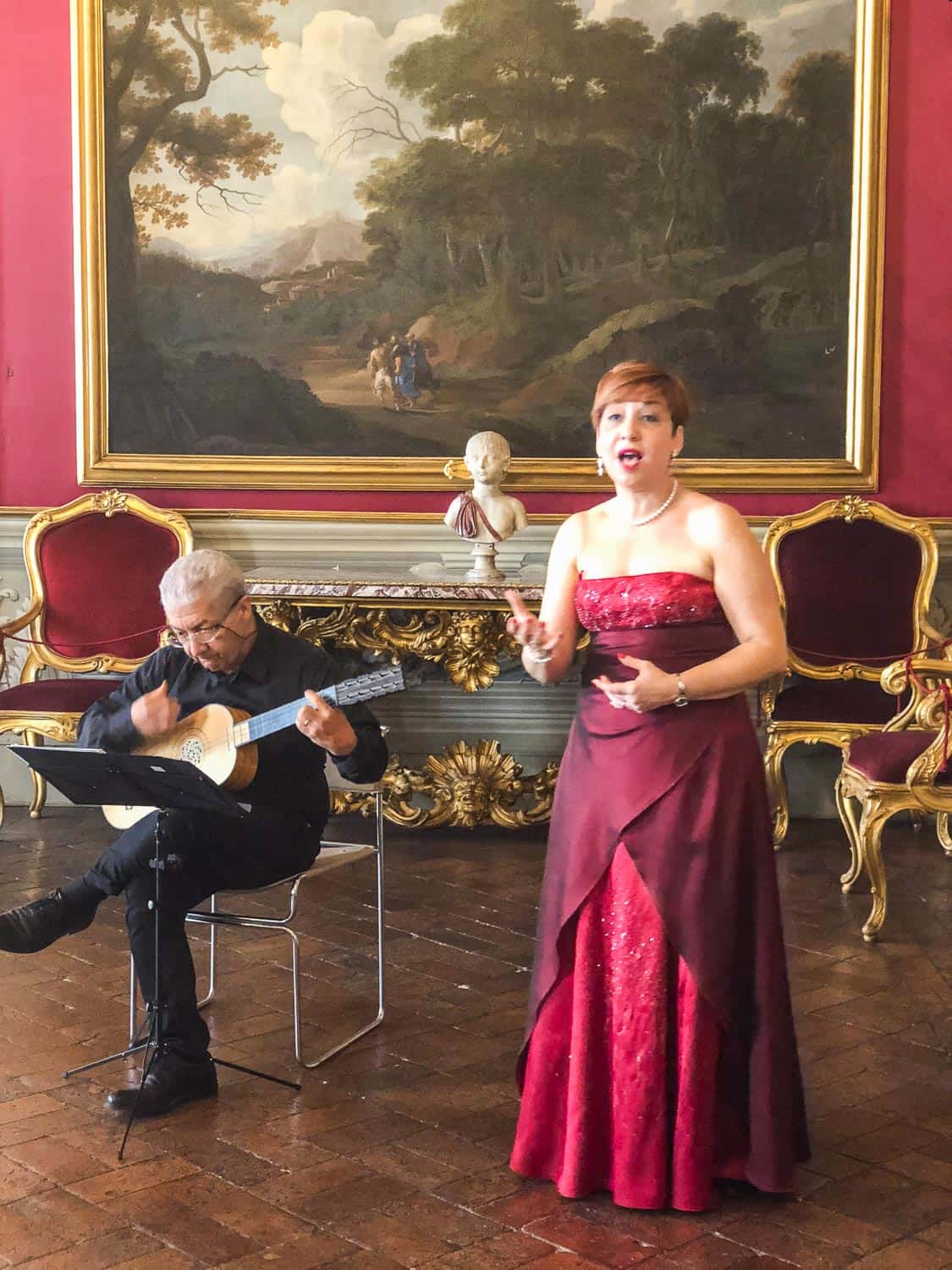 Performers on the Sounds and Visions of Caravaggio tour at Palazzo Doria Pamphilj, Rome, Italy