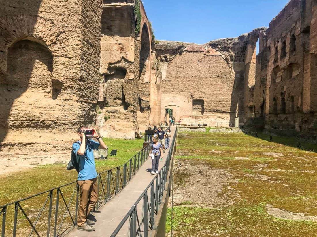 Simon with a VR headset at the Caracalla Baths in Rome, Italy