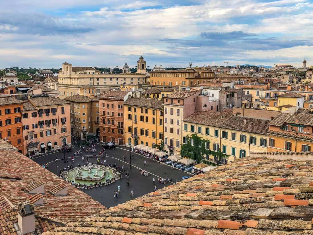View of Piazza Navona from the Eitch Borromini rooftop terrace bar, Rome, Italy