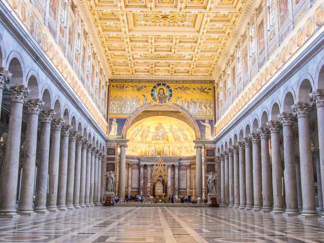 Impressive atrium of Basilica of St Paul Outside the Walls in Rome, Italy