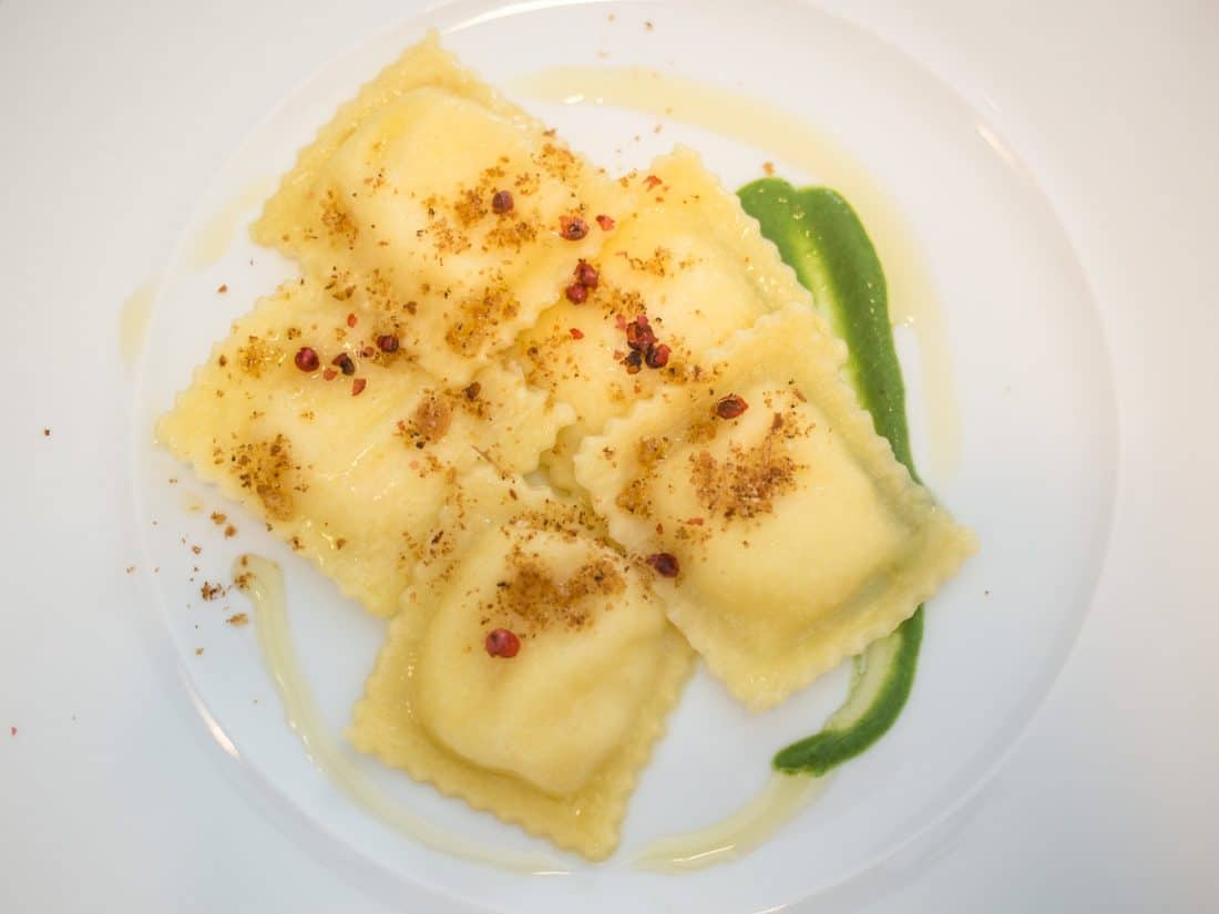 Vegetarian ravioli at Li Jalantuumene restaurant in Monte Sant'Angelo in the Gargano Italy