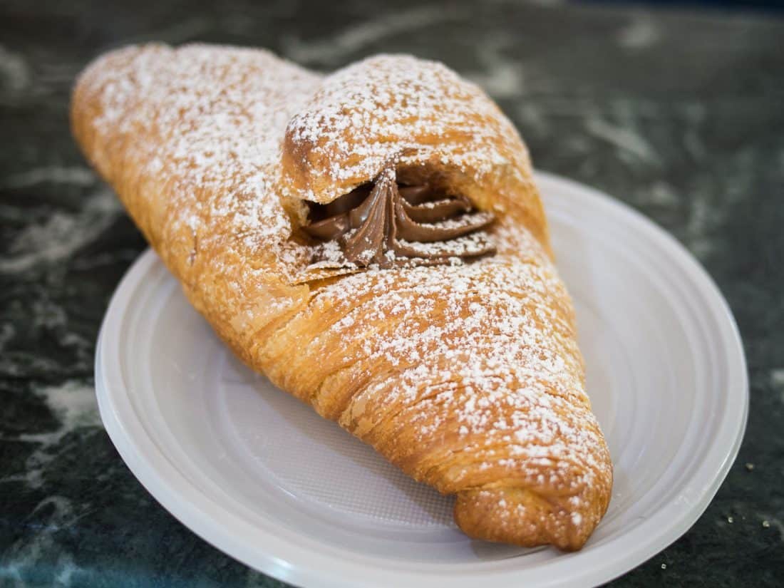 Nutella cornetto at Cornetteria Chianca Amara in Vieste Italy