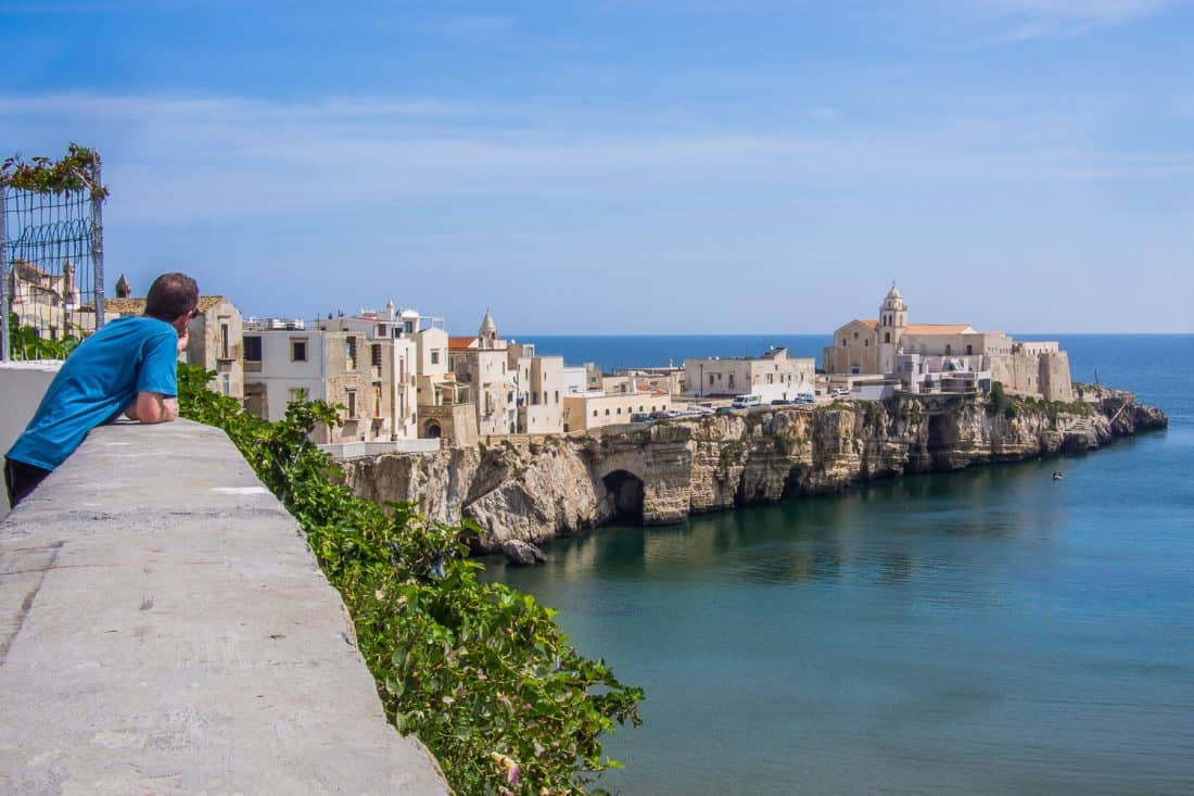 View of Vieste old town from Via Judeca (Belvedere Ripa), Gargano, Puglia, Italy