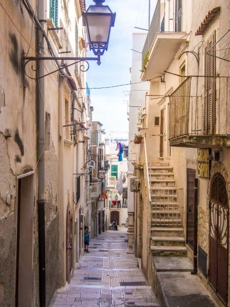 Side street in Vieste old town in the Gargano, Puglia, Italy