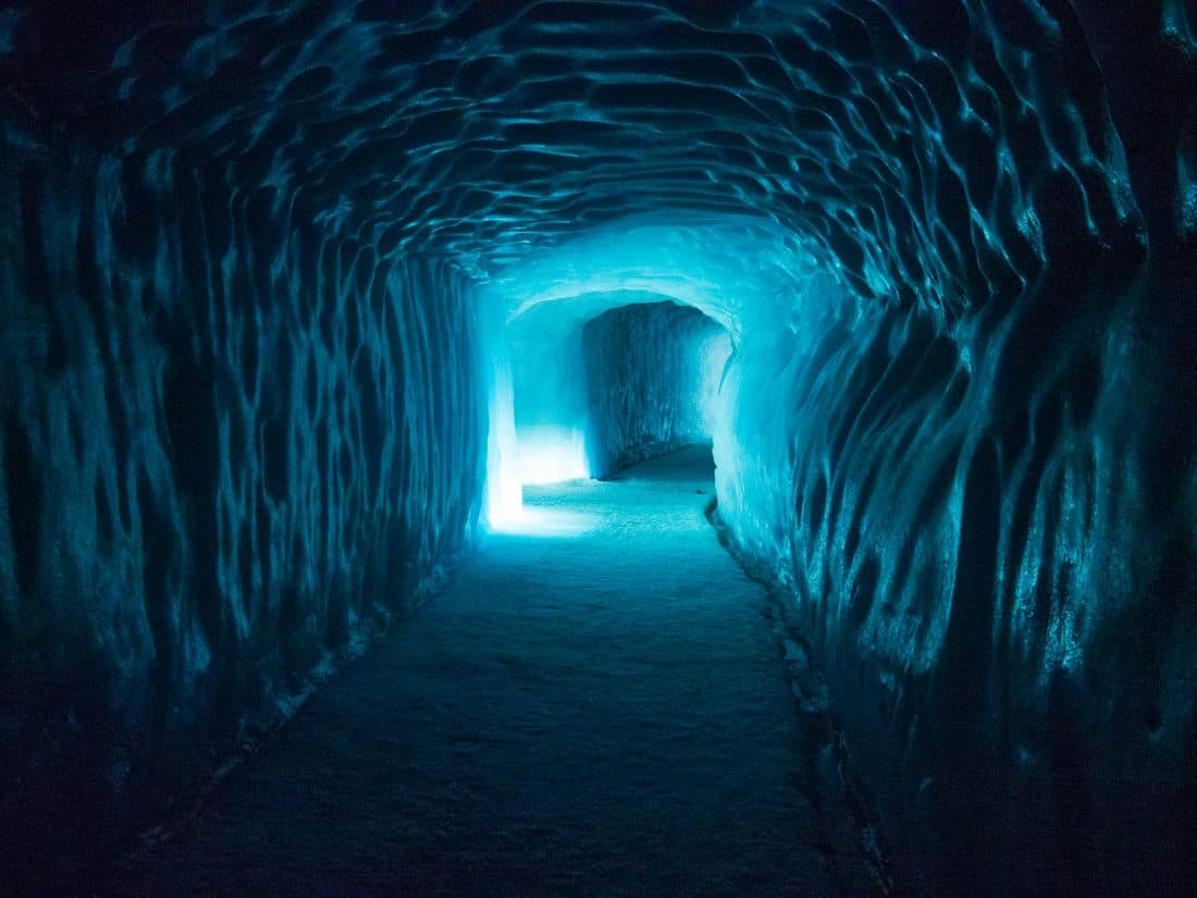 Into the Glacier ice tunnel
