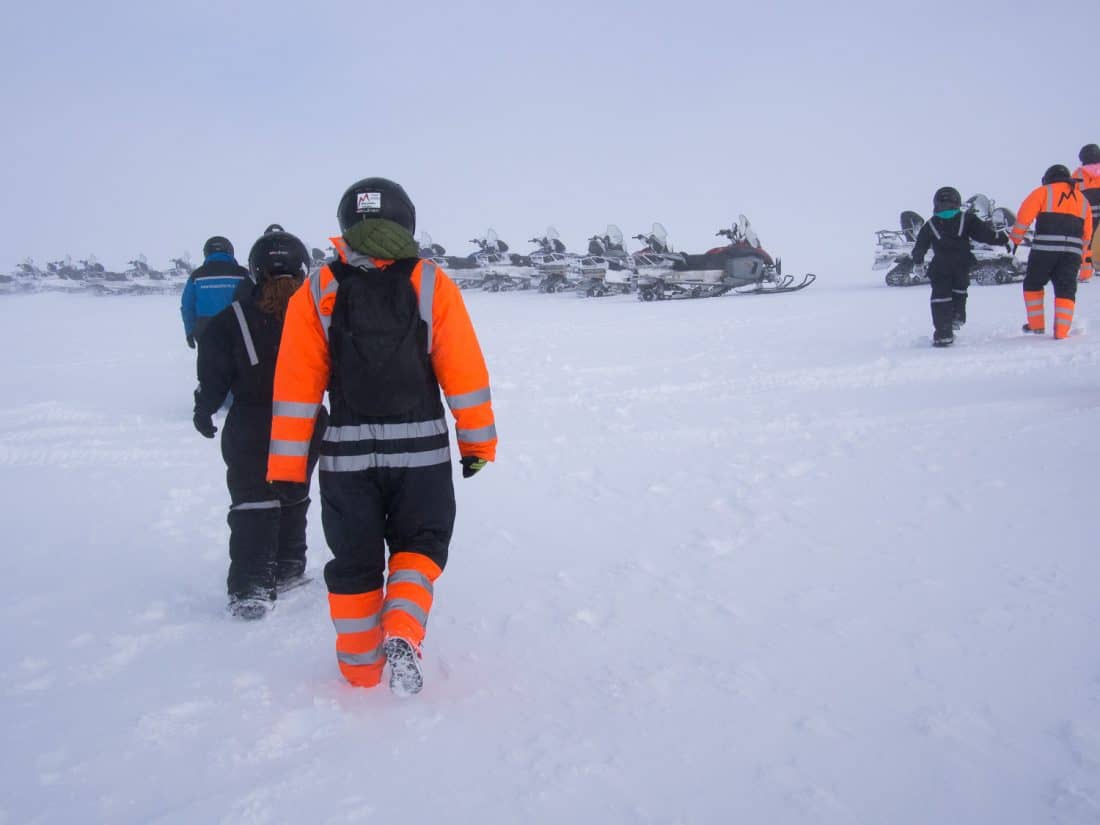 Snowmobiling on Langjökull Glacier in Iceland in September