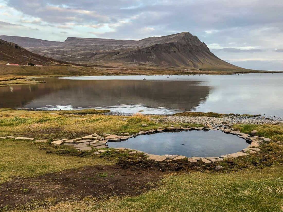 Hot pot at Birkimelur Swimming Pool in the Westfjords, Iceland