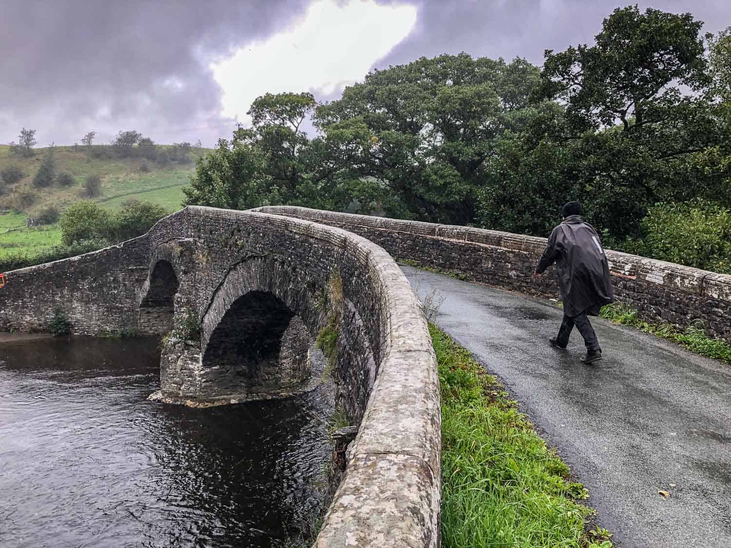 Simon in his poncho and waterproof trousers on the Dales Way