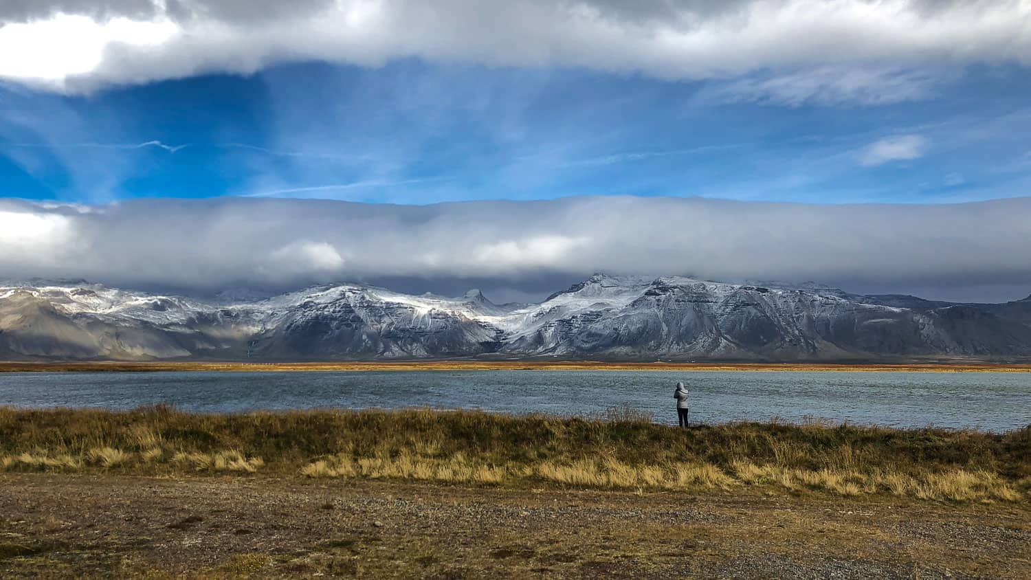 Photographing snowy mountains on the Snaefellsness Peninsula in September