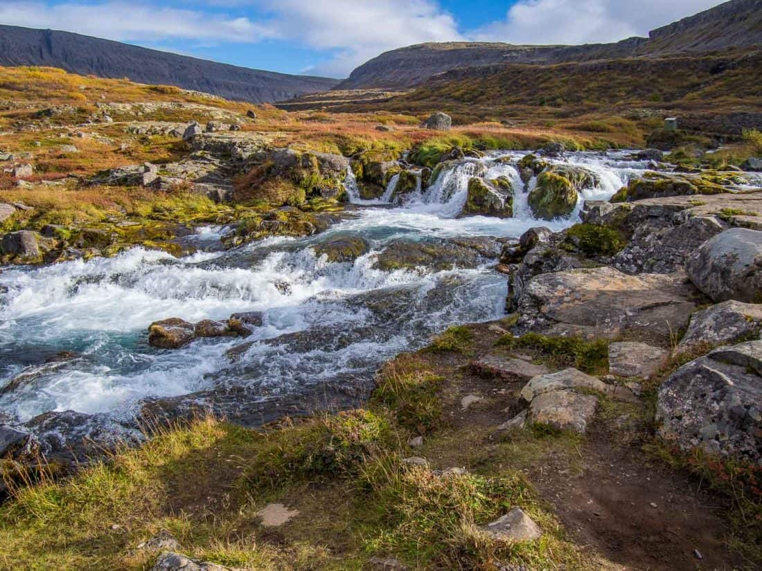 Small falls on the way up Dynjandi waterfall in Westfjords, Iceland