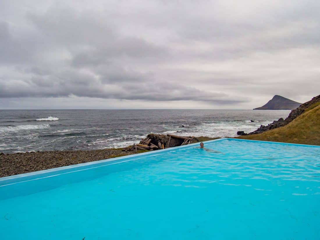 Krossneslaug swimming pool in Strandir, Westfjords region of Iceland