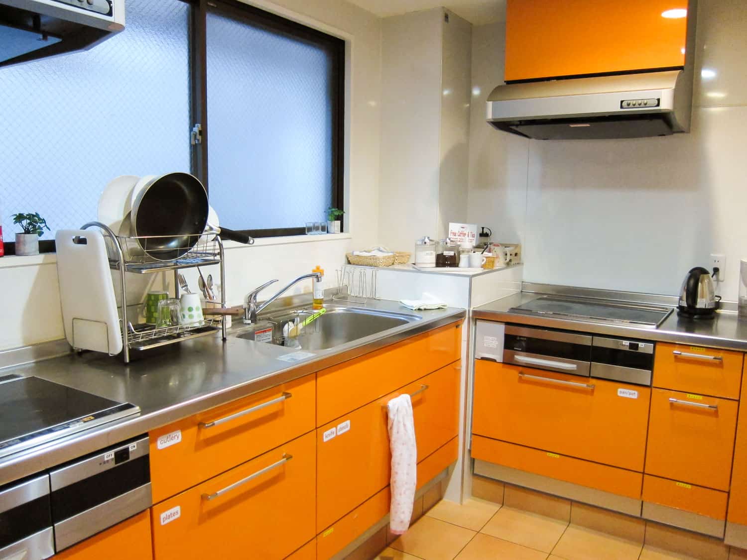 Kitchen at K's House Hiroshima hostel in Japan